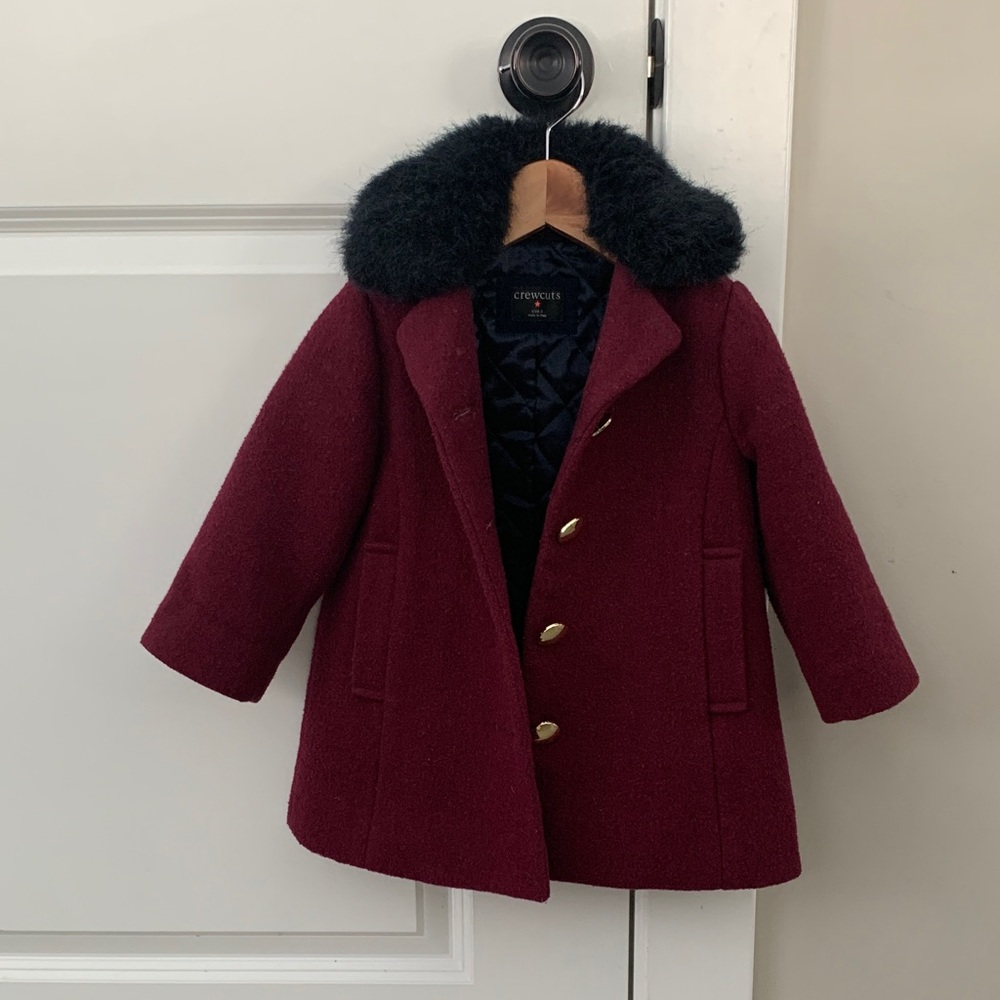Crewcuts Burgundy Pea Coat with Faux Fur Collar